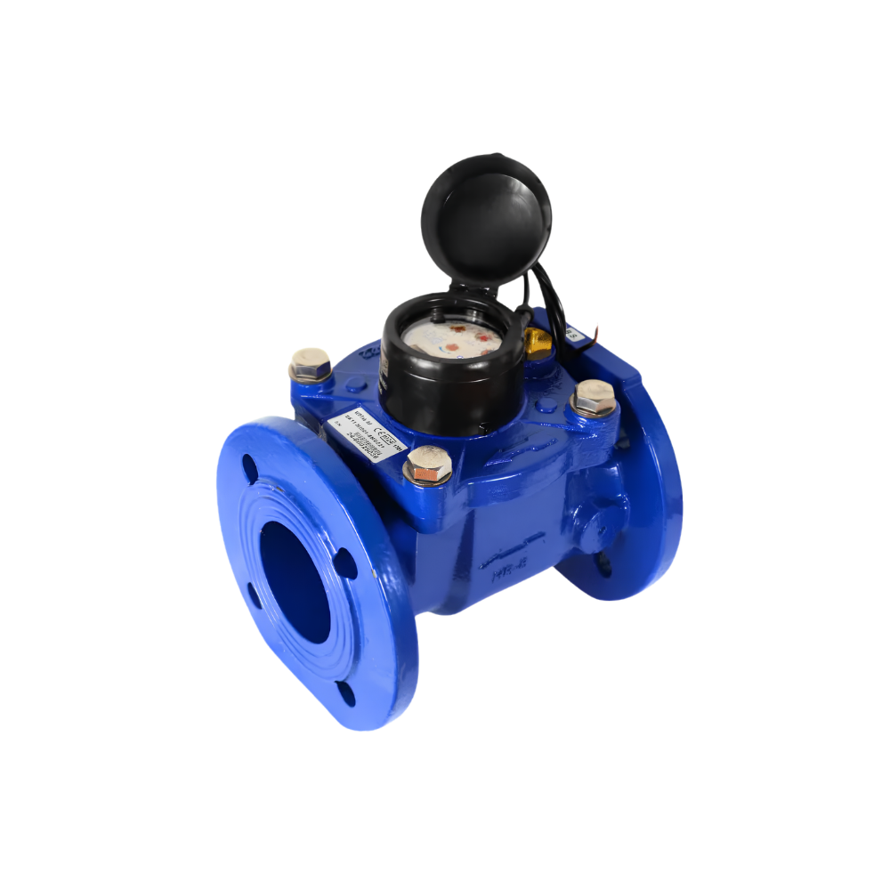 Silver ARAD WST Woltman 50mm flanged water meter with clear dial and sturdy metal construction for accurate flow measurement.