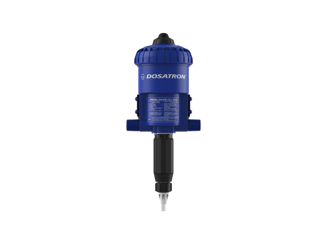 Dosatron D25RE09VF water-powered dosing pump, standard model for precise 0.1–0.9% water dosing application.