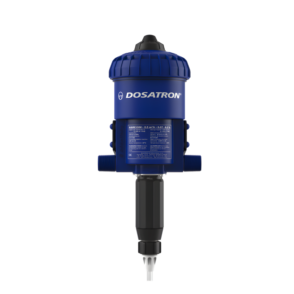 Dosatron D25RE2VF water-powered dosing pump with adjustable flow rate and compact design for precise chemical dosing.