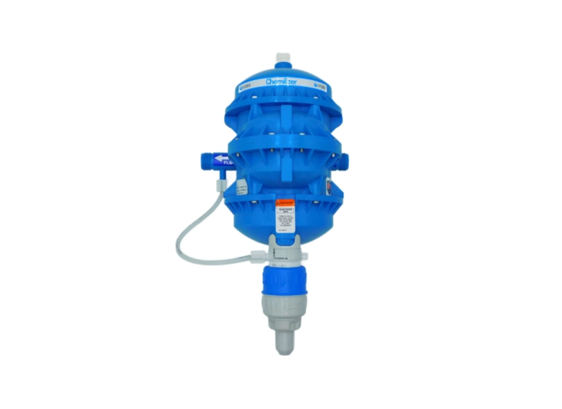 Hydro Systems Chemilizer CH9000-AV2 water powered dosing pump with adjustable 0.6-2% water dosing for chemical injection.
