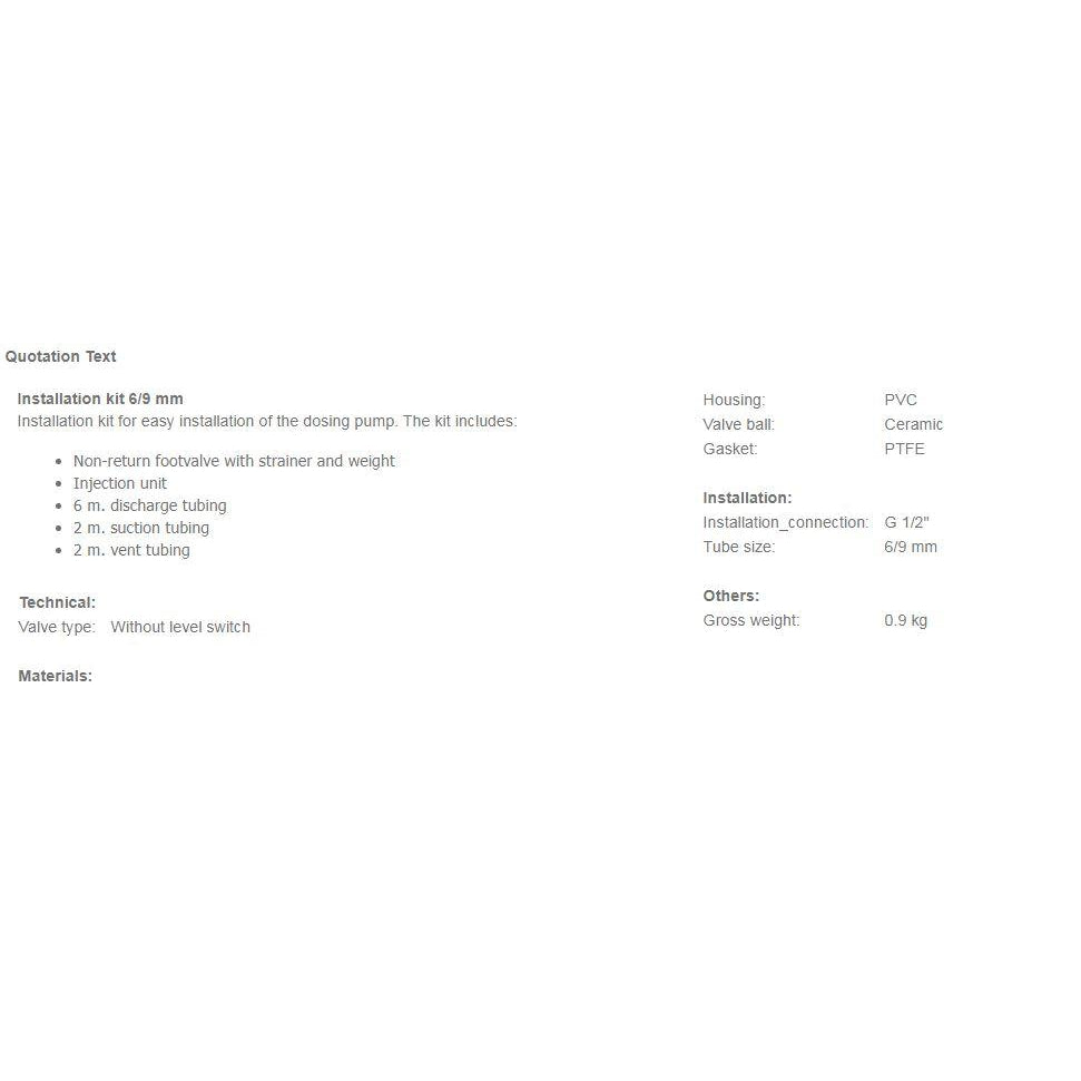 Grundfos DDA/DDC/DDE 6/9mm Dosing Pump Installation Kit