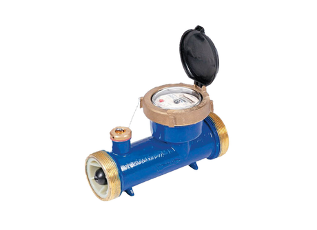 Arad WMR 50mm BSP inline helical axial turbine water meter showing metal body and dial display for measuring water flow.