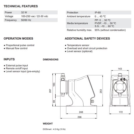 Electronic dosing pump by Dositec, DOSMART® AC 24 with advanced control stepper motor for precise chemical dosing.
