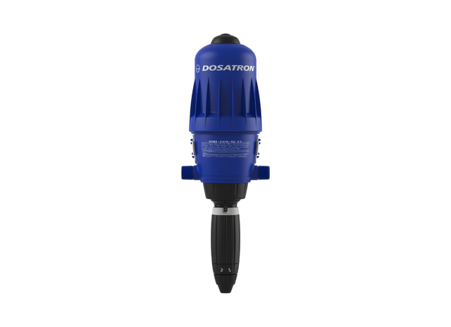 Dosatron D3RE2VF water-powered dosing pump with 0.2-2% capacity, used for precise liquid dosing in various applications.