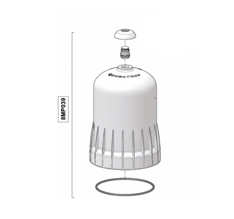 Dosatron D8/D9 series replacement top lid assembly for model 8MP039, spare part for Dosatron water dosing systems.