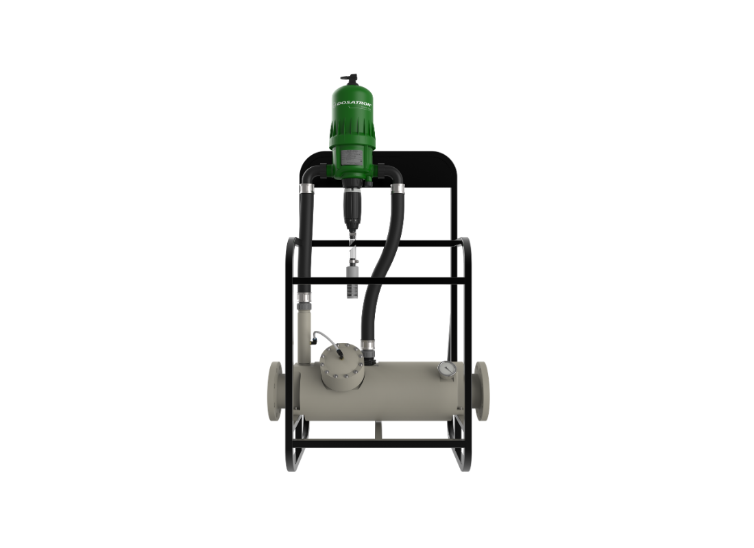 Dosatron D90GL05VF water-powered dosing pump with ultra high capacity for precise chemical dosing, showing control valves and pump body.