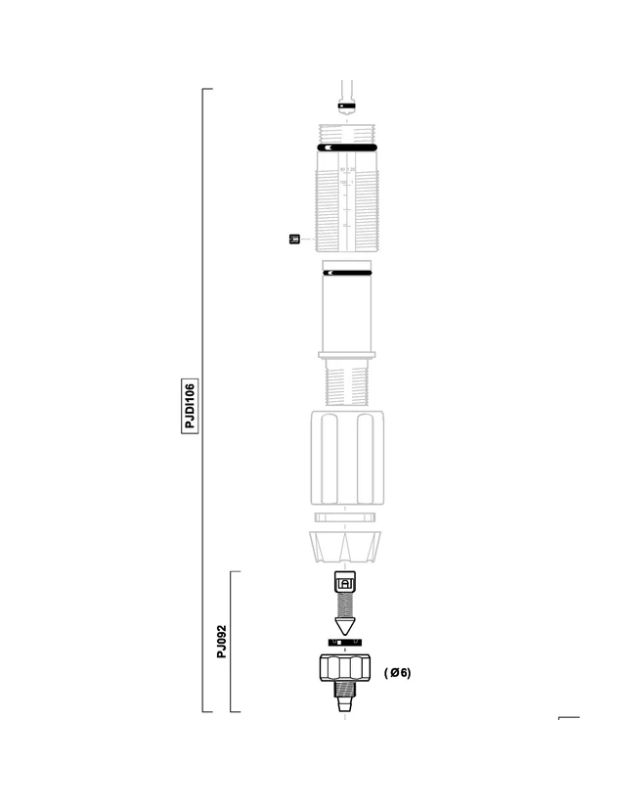 Dosatron D07-125 Injection Seal Kit with suction valve and barbed fitting, used for injection system rebuilds.