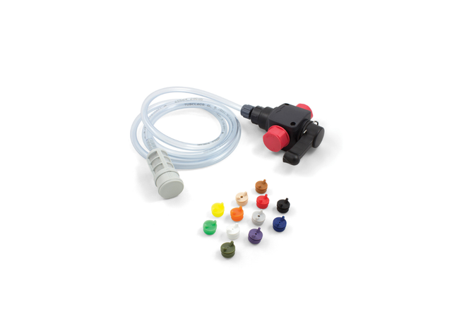 Complete assembly of Dosatron Venturi inline chemical dosing injector kit, showing the precise fittings and components.