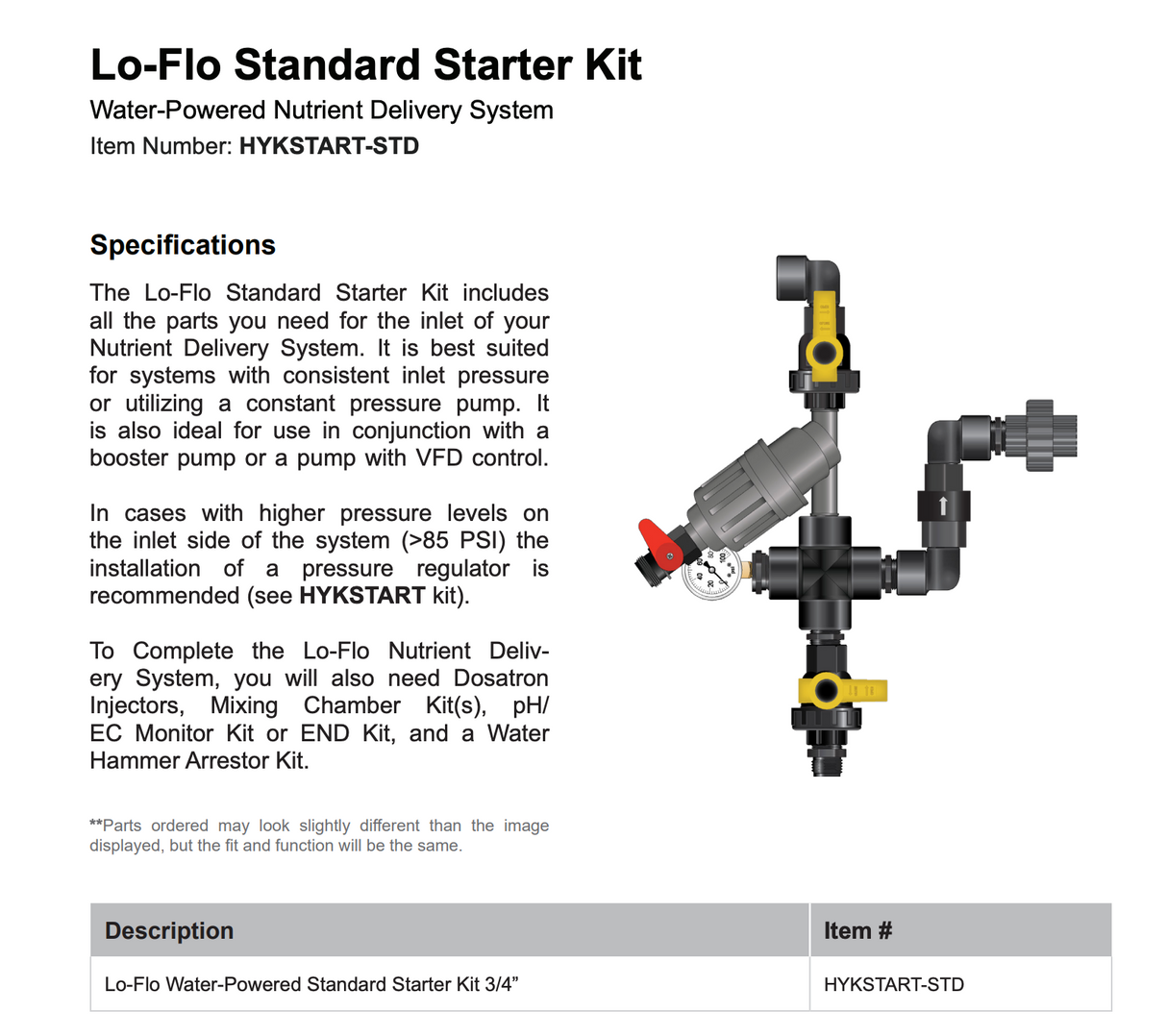 Dosatron HYKSTART-STD Lo-Flo 3/4" Standard Nutrient Delivery Starter Kit