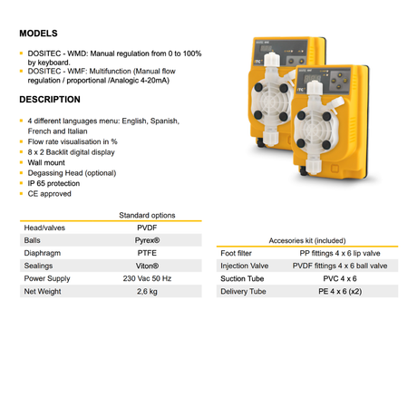 Dositec WMD® 8 digital chemical dosing pump, manual electronic dosing pump with digital controls for precise chemical delivery.