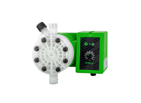 EMEC TCO 03-30-VF wall-mounted electronic chemical dosing pump with digital control panel and compact design.