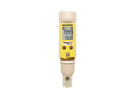 Eutech TDS Testr 11+ waterproof pocket tester for measuring total dissolved solids with a compact, portable design.