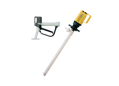Lutz MI4-E PVDF chemical drum pump kit with 1200mm length and 500W motor, including dispensing accessories for industrial use.