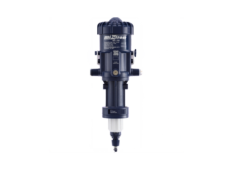 Mixtron MX150-VFX water powered dosing pump with adjustable flow rate from 0.03% to 0.3% for precise liquid dosing.