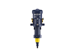 Mixtron MX250-VF water powered dosing pump with adjustable 0.5% to 4% flow rate, designed for precise chemical dosing.