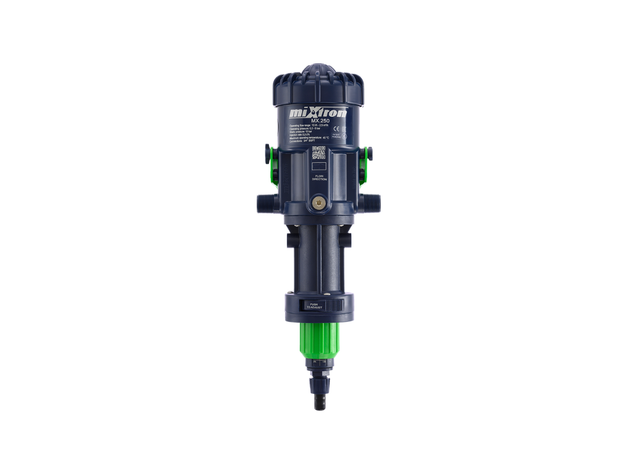 Mixtron MX250-VFX water powered dosing pump with compact design and adjustable flow rate from 0.2% to 2%
