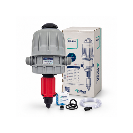 Tefen MixRite LF-1000 low-flow water powered dosing pump with digital control and compact design for precise chemical dosing.