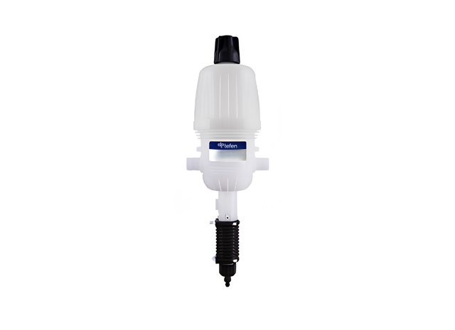 Tefen MixRite 2.5 PVDF water powered dosing pump for precise chemical injection and fluid management in industrial systems.