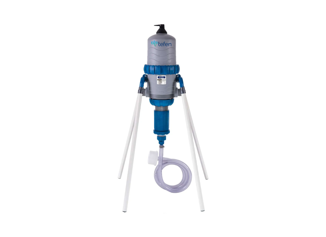 Water powered dosing pump from MixRite Tefen MixRite TF25 Standard model with adjustable flow rate from 0.3% to 2.5%.