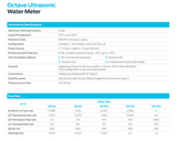 Arad Octave ultrasonic digital water meter with 50mm battery-operated display and precise measurement specifications.