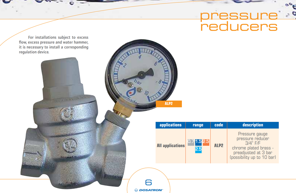 Dosatron ALP2 Pressure Gauge with Pressure Reducer 3/4" F/F