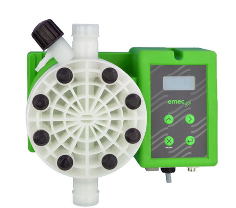 EMEC TMSMF-VF 03-30 digital wall-mounted electronic chemical dosing pump with display and control panel.